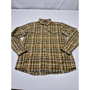 Montbell Shirt Men's L Yellow Plaid Button Up Long Sleeve Lightweight